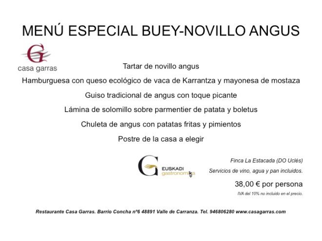 Menú Angus Casa Garras